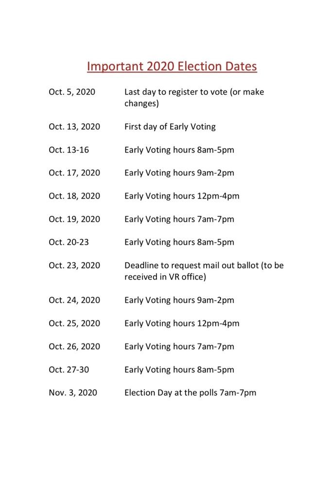 Voting Dates 2020