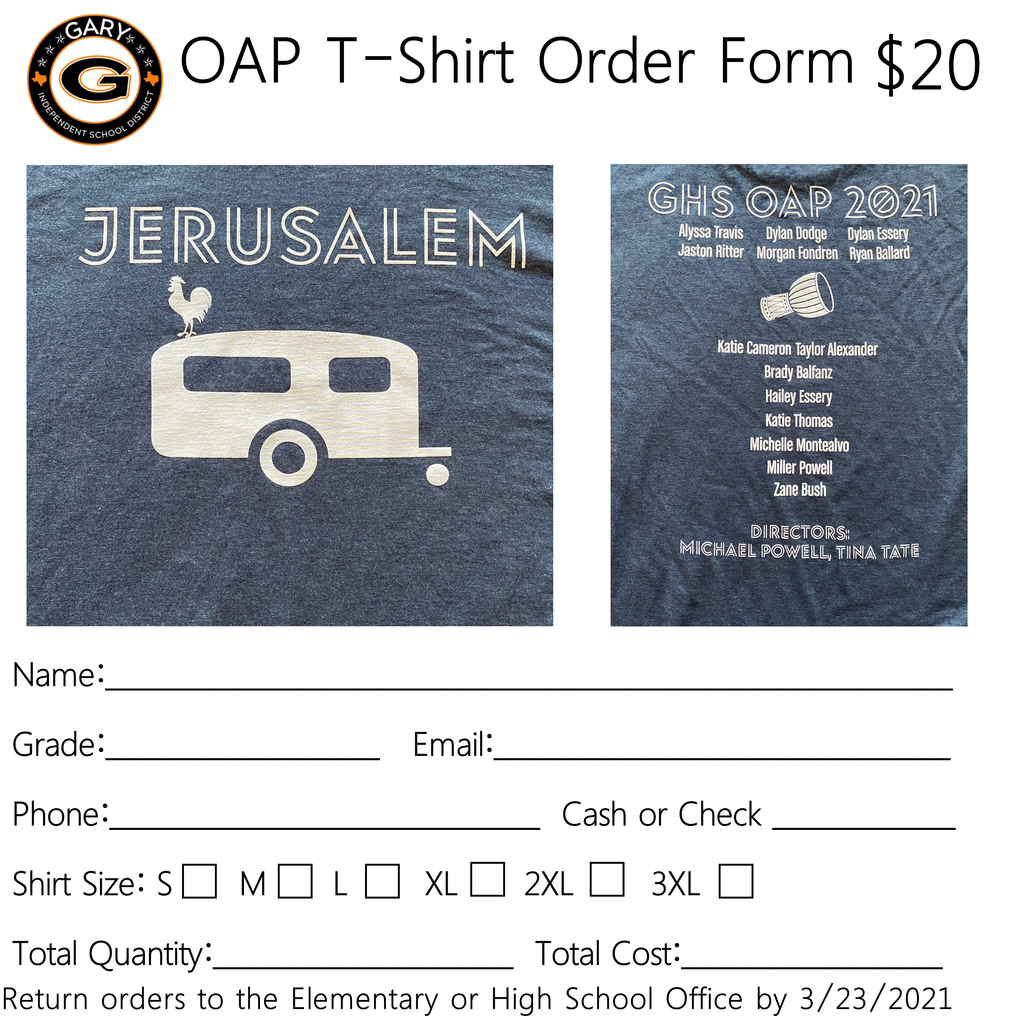 OAP T-Shirt Order Form