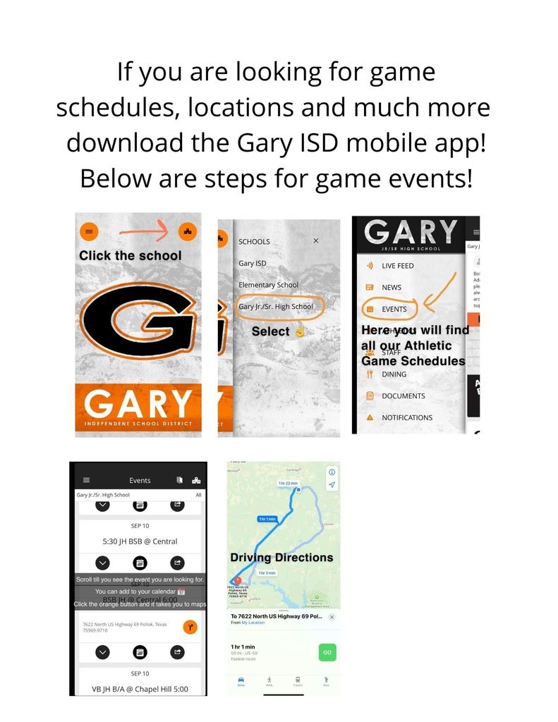 Gary ISD APP Game Information